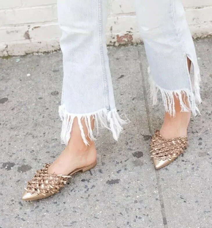 Pointed York Metallic Toe Gold New Flats Retro-inspired Cecelia Nox Sandals Mule Sparkle Slide High-value