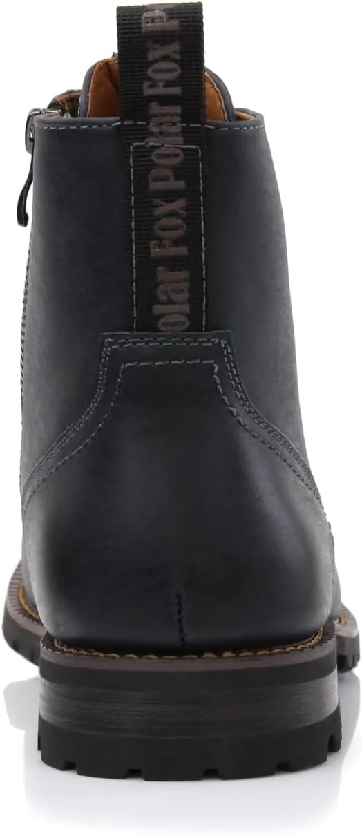 Polar Fox Knoxville MPX806068 Mens Casual Work Laced Classic Motorcycle Combat Zipper Boots