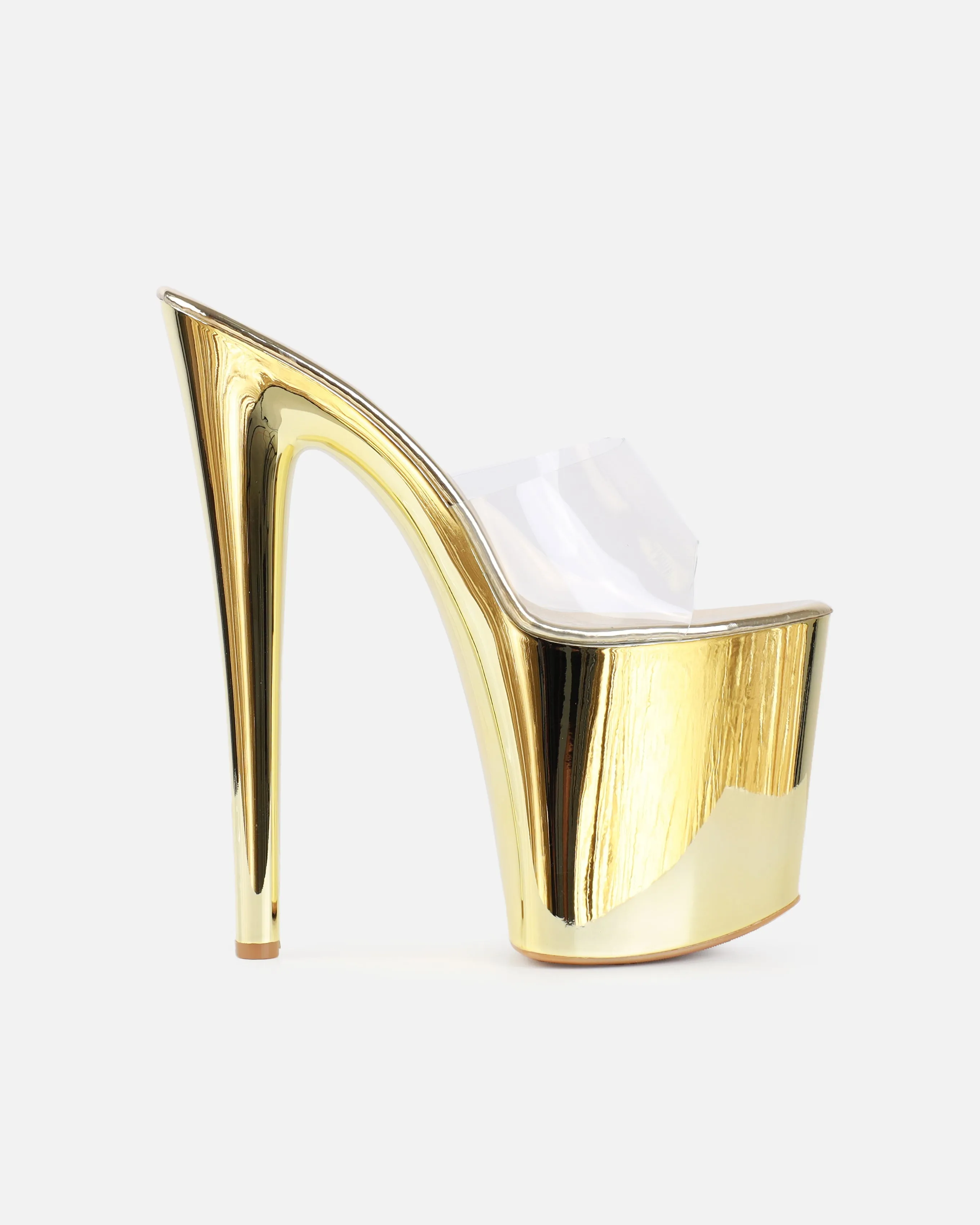 Queenie Gold Clear Platform Stiletto Mules