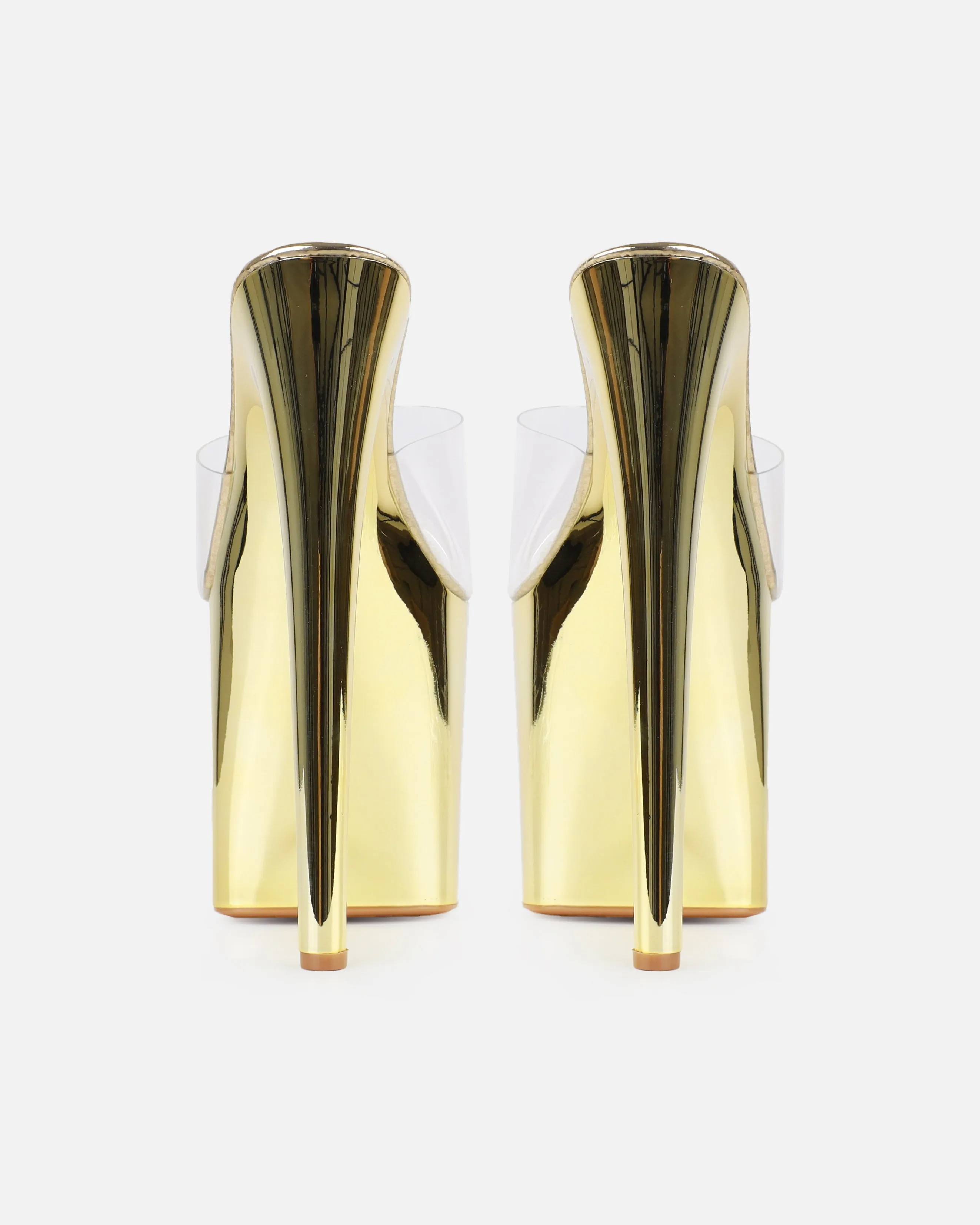 Queenie Gold Clear Platform Stiletto Mules