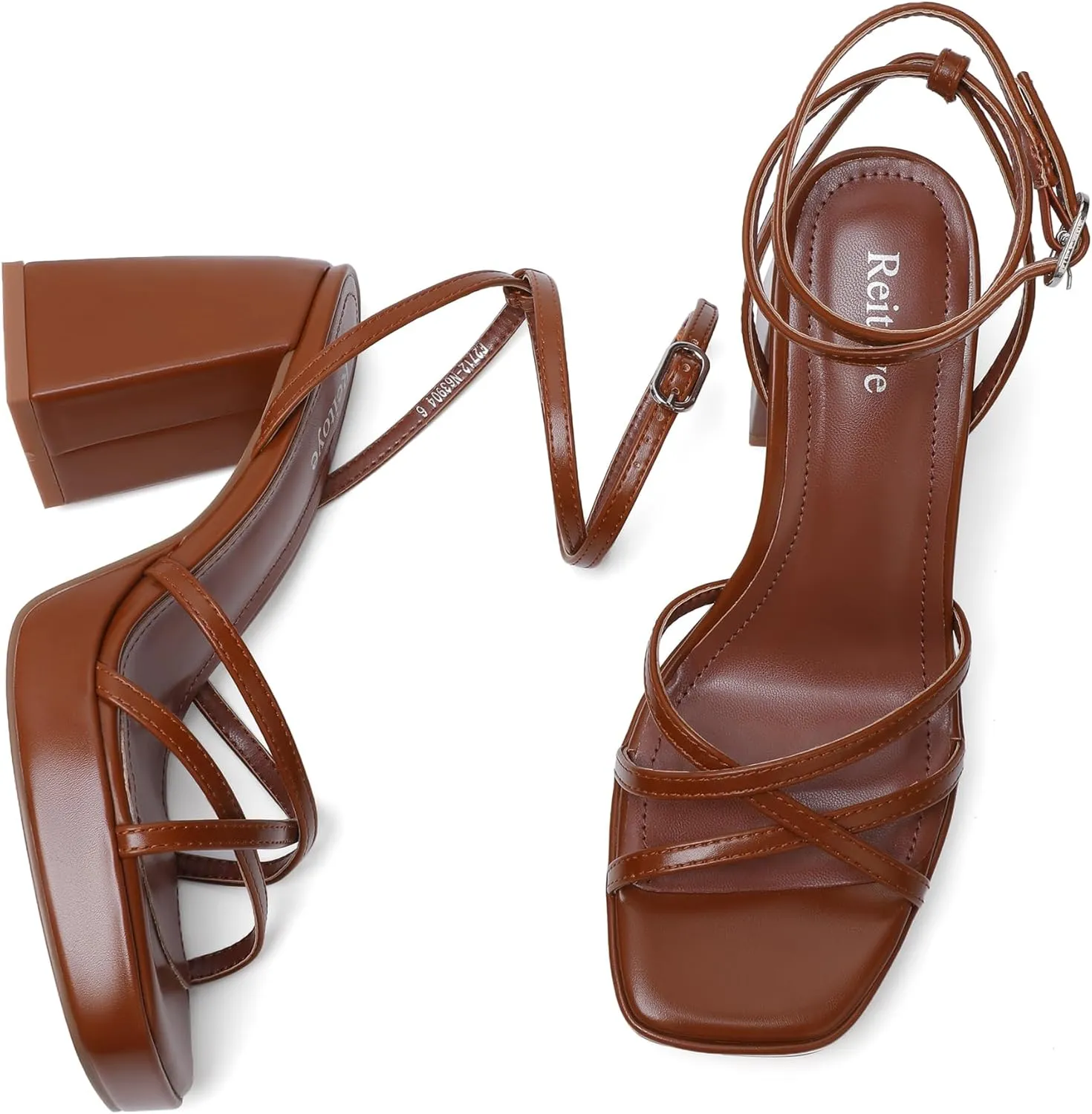 Reitoye Strappy Platform Heels for Women Ankle Strap Chunky Block Heel Square Open Toe Heeled Sandals for Party Wedding Prom Dress