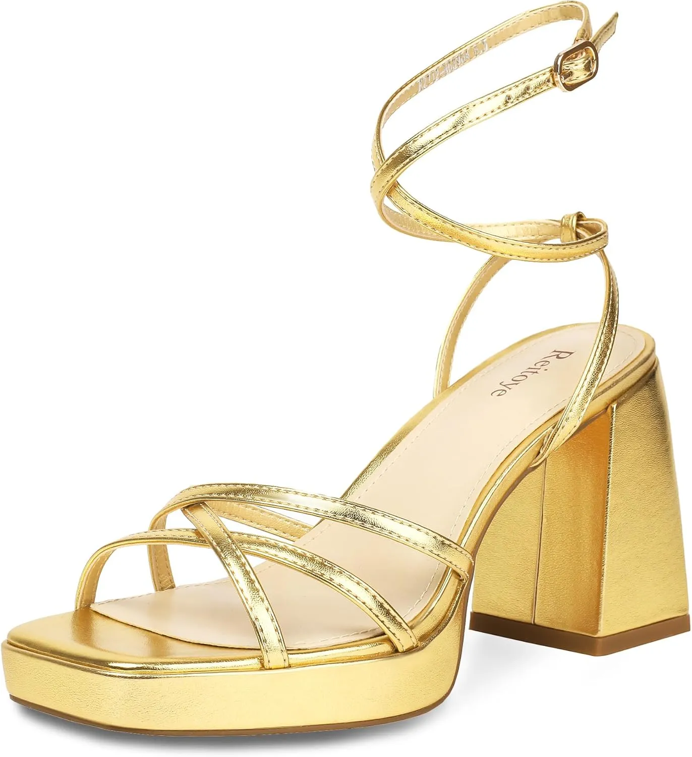 Reitoye Strappy Platform Heels for Women Ankle Strap Chunky Block Heel Square Open Toe Heeled Sandals for Party Wedding Prom Dress