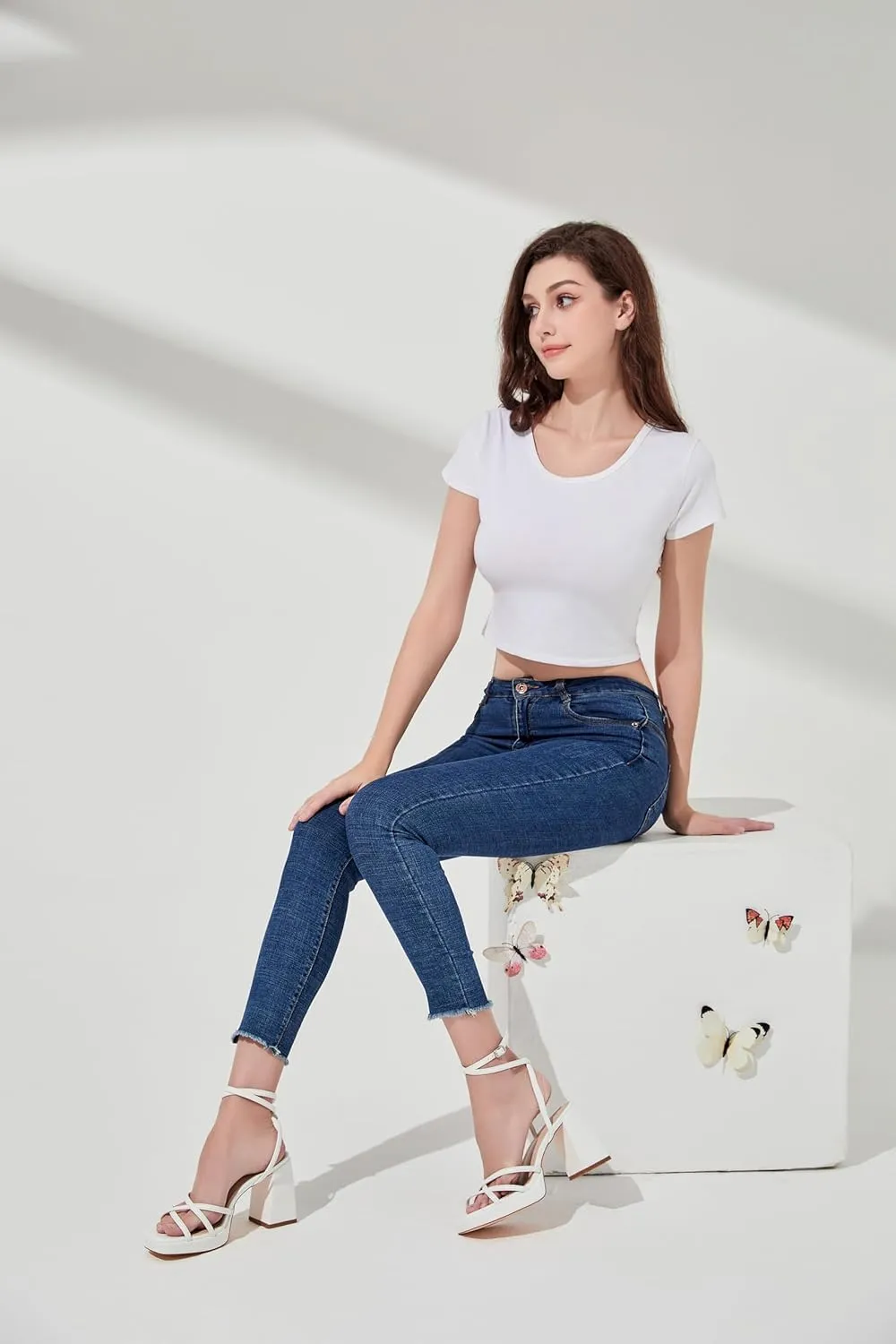 Reitoye Strappy Platform Heels for Women Ankle Strap Chunky Block Heel Square Open Toe Heeled Sandals for Party Wedding Prom Dress