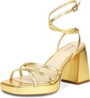 Reitoye Strappy Platform Heels for Women Ankle Strap Chunky Block Heel Square Open Toe Heeled Sandals for Party Wedding Prom Dress