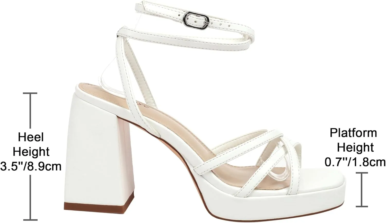 Reitoye Strappy Platform Heels for Women Ankle Strap Chunky Block Heel Square Open Toe Heeled Sandals for Party Wedding Prom Dress
