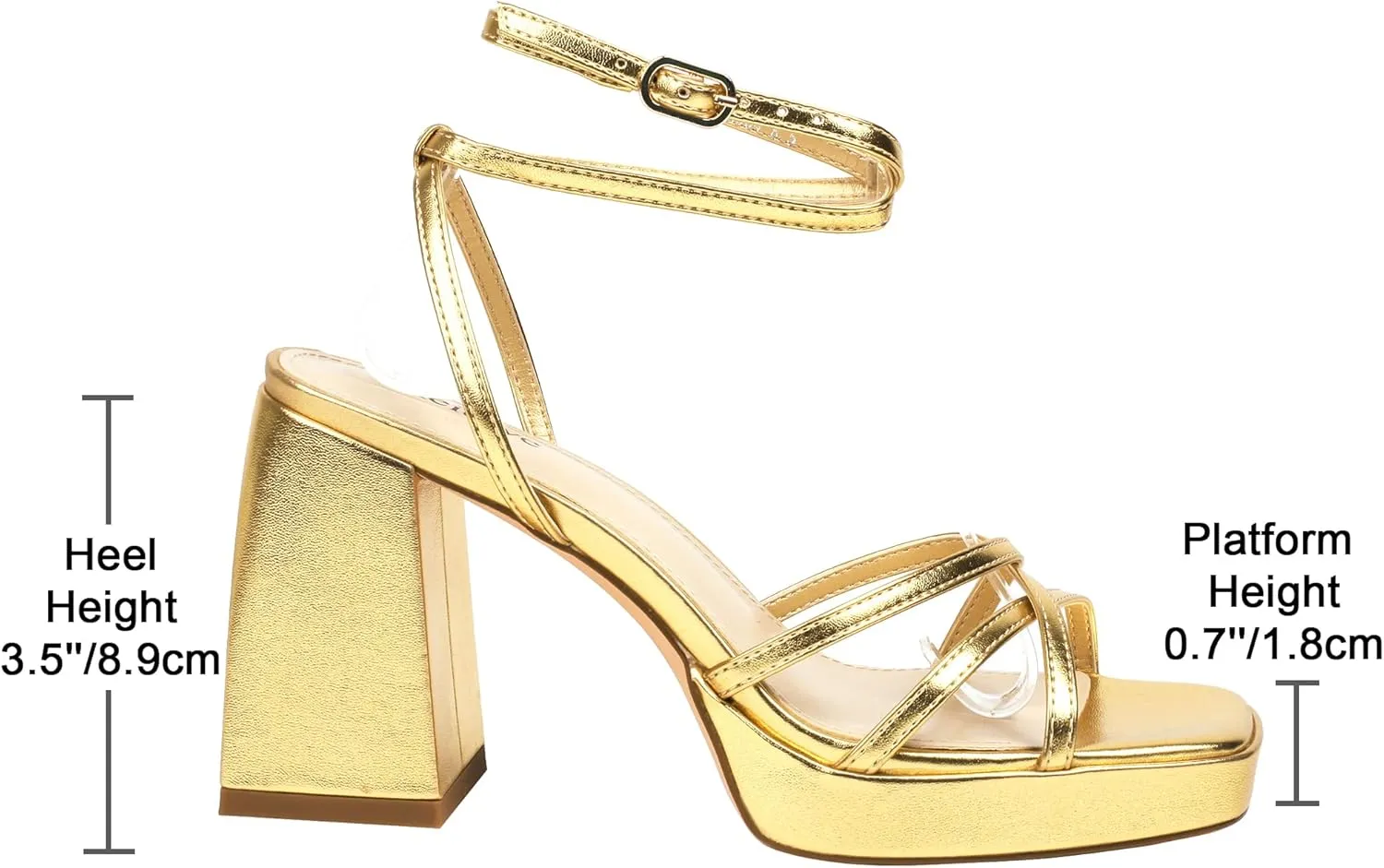 Reitoye Strappy Platform Heels for Women Ankle Strap Chunky Block Heel Square Open Toe Heeled Sandals for Party Wedding Prom Dress