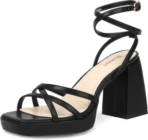 Reitoye Strappy Platform Heels for Women Ankle Strap Chunky Block Heel Square Open Toe Heeled Sandals for Party Wedding Prom Dress