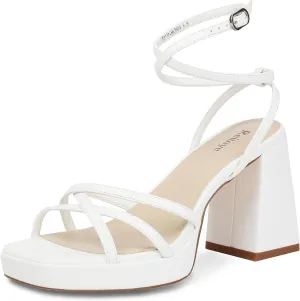 Reitoye Strappy Platform Heels for Women Ankle Strap Chunky Block Heel Square Open Toe Heeled Sandals for Party Wedding Prom Dress