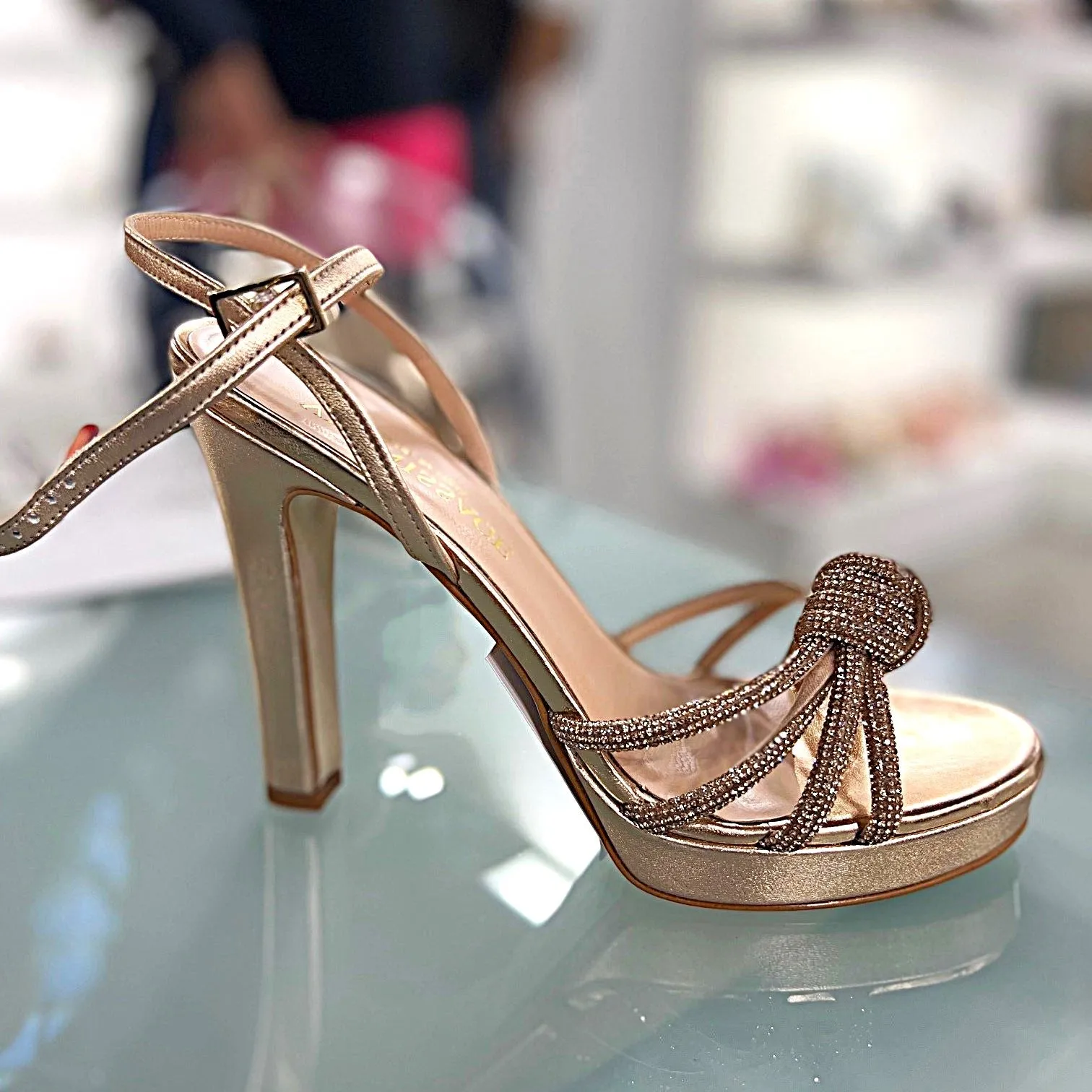 RF 23862 Silver Leather & Rhinestone Cord High Heels