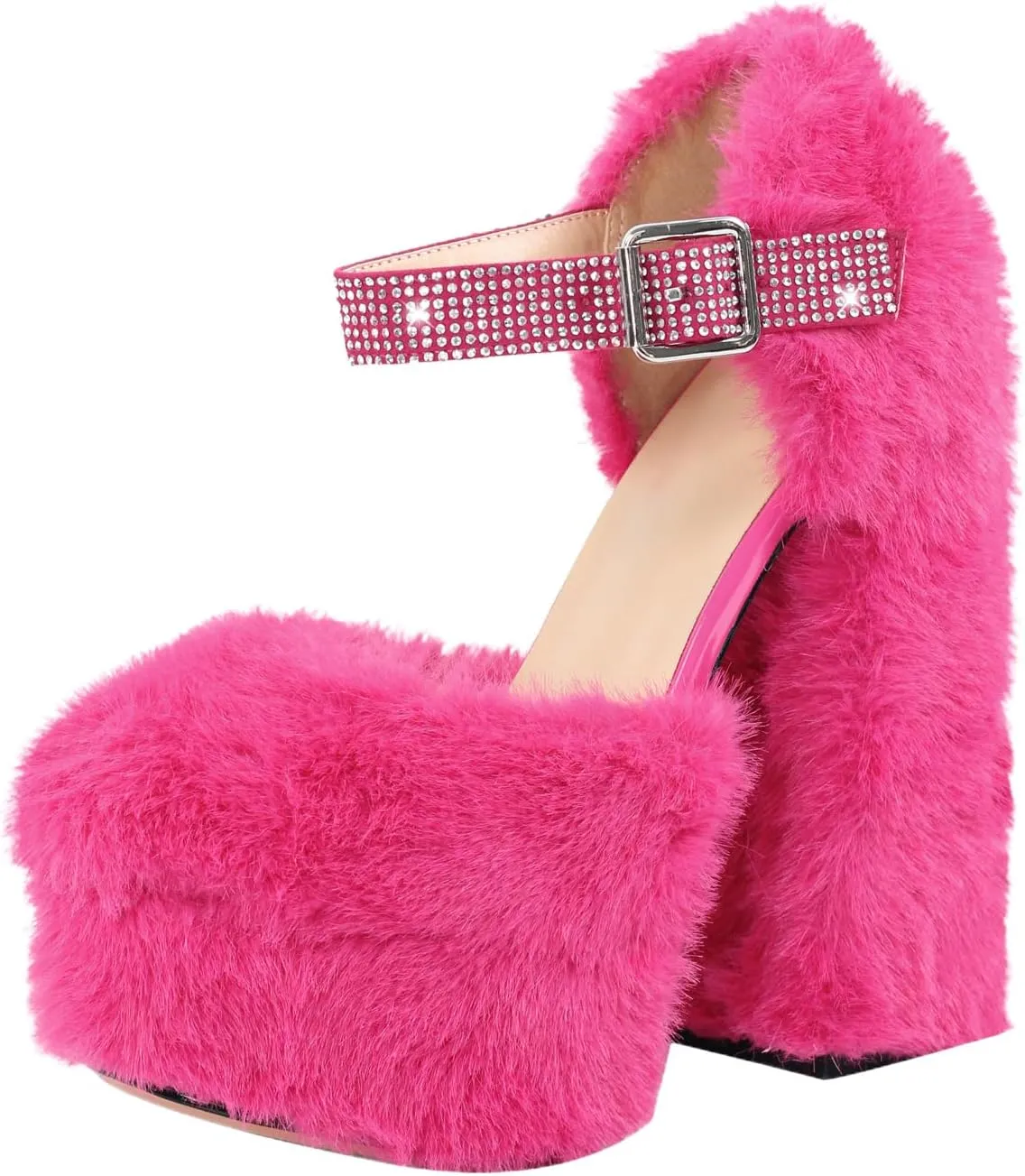 richealnini Women's Platform Heel Pumps Rhinestones Ankle Strap Buckle Up Block Heels Wedding Evening Party Dress