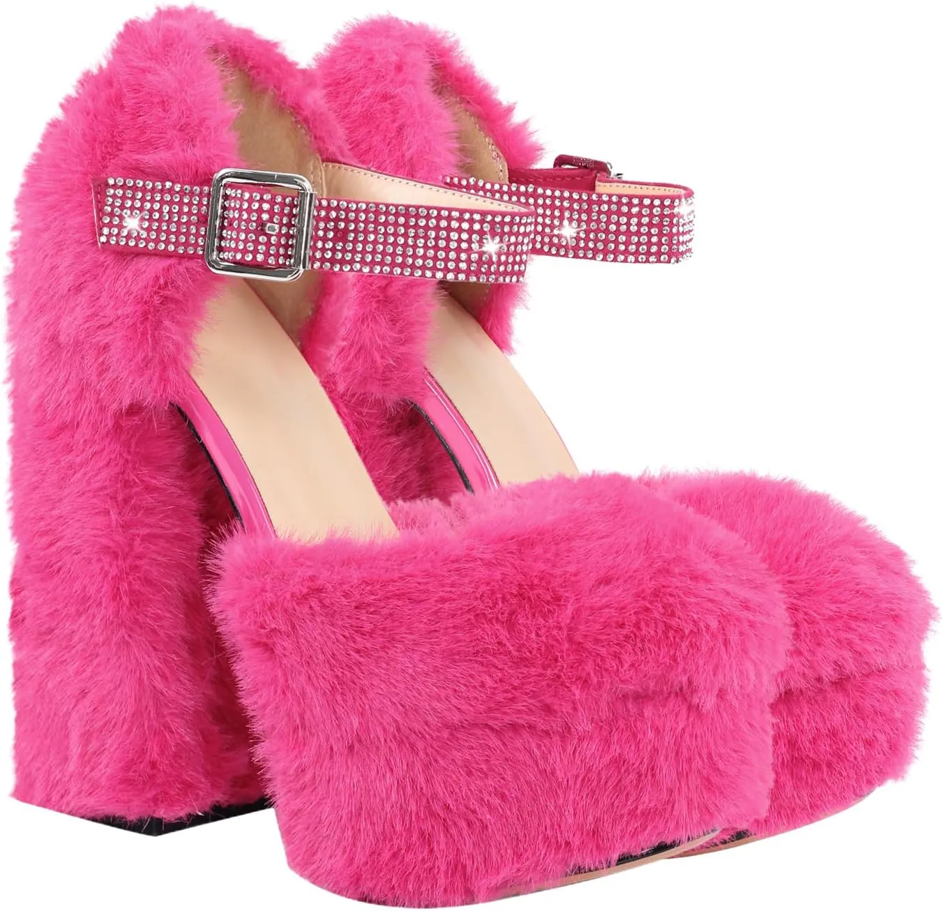 richealnini Women's Platform Heel Pumps Rhinestones Ankle Strap Buckle Up Block Heels Wedding Evening Party Dress