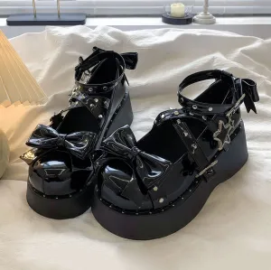 Rivet Bow Platform Shoes