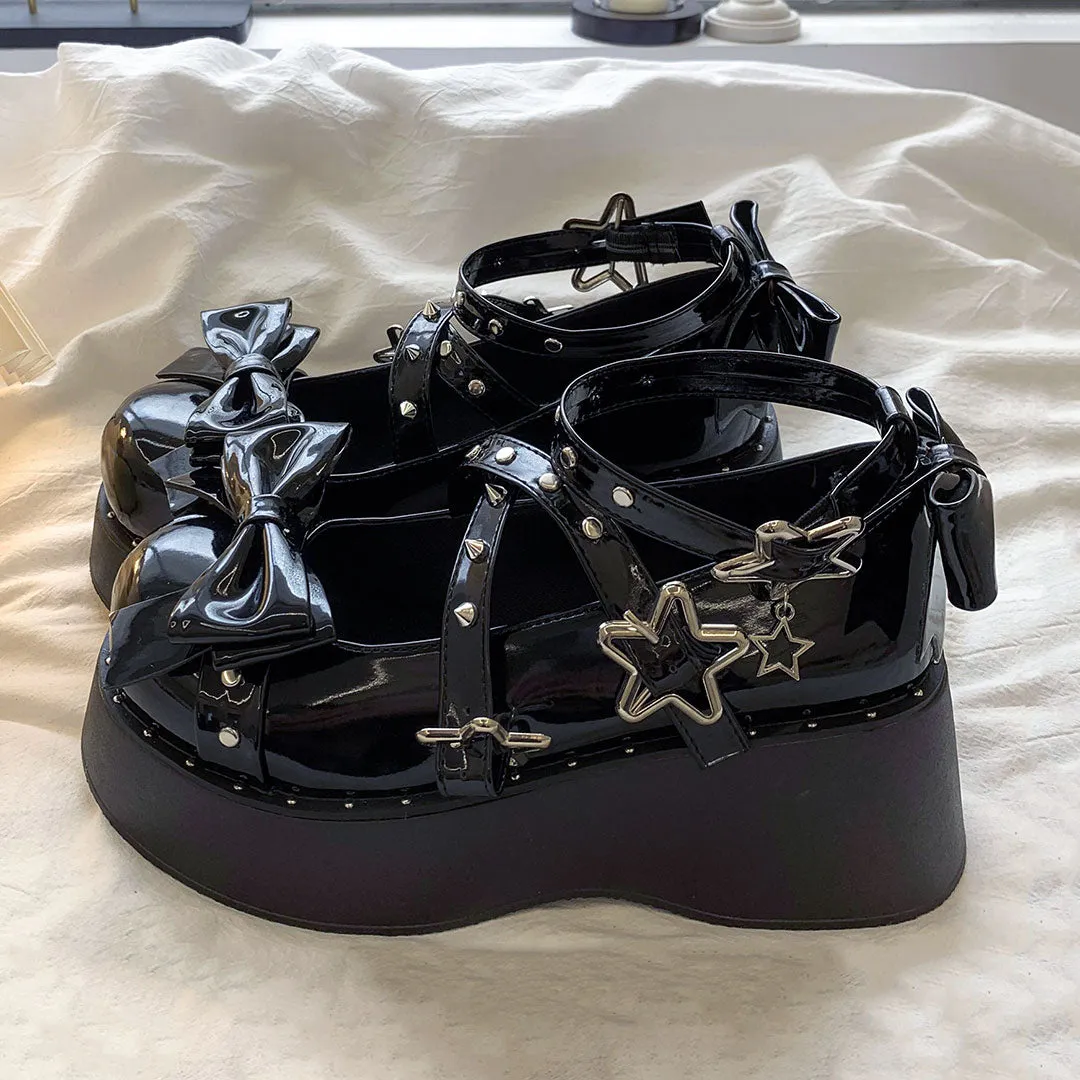 Rivet Bow Platform Shoes
