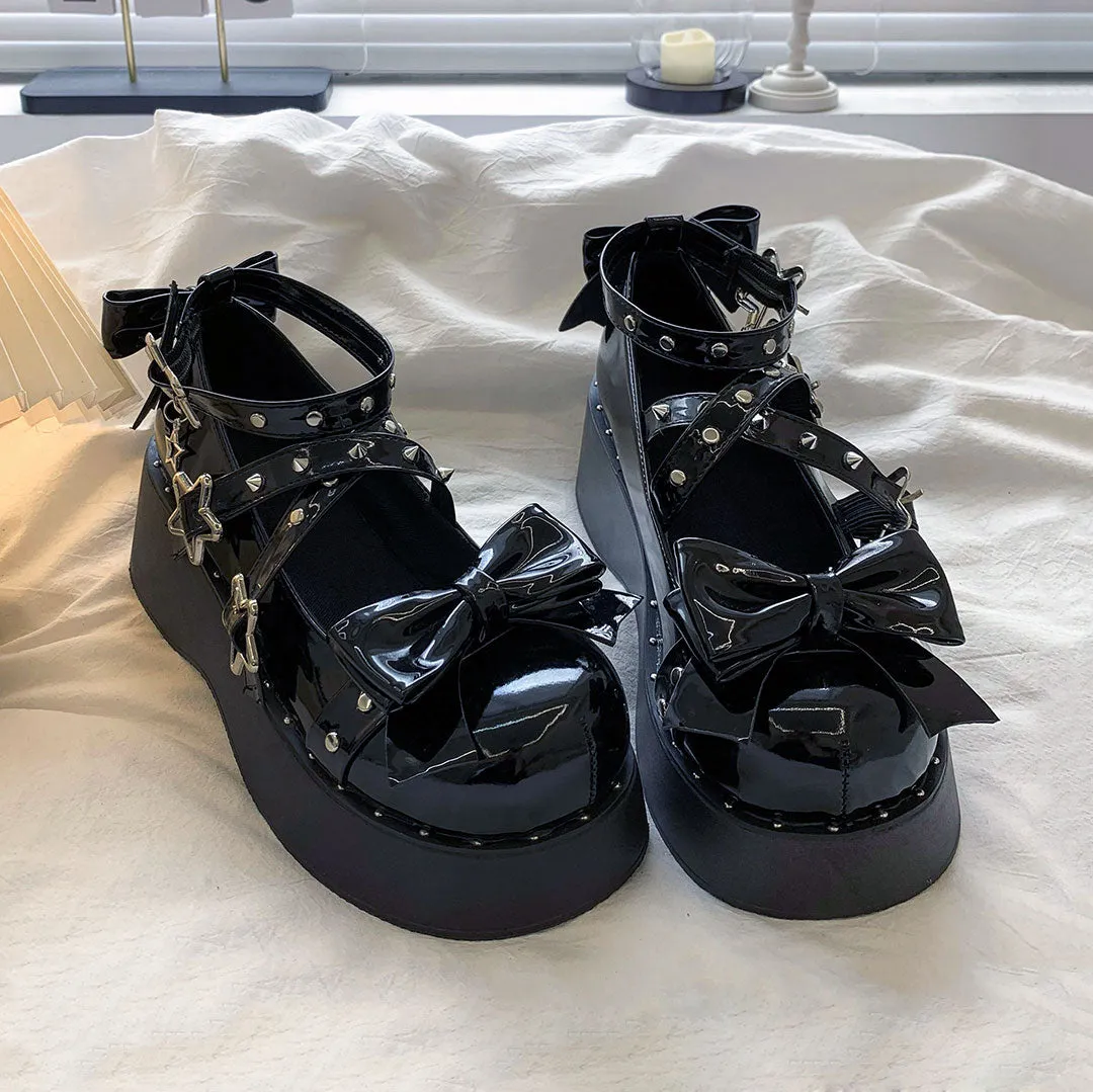 Rivet Bow Platform Shoes