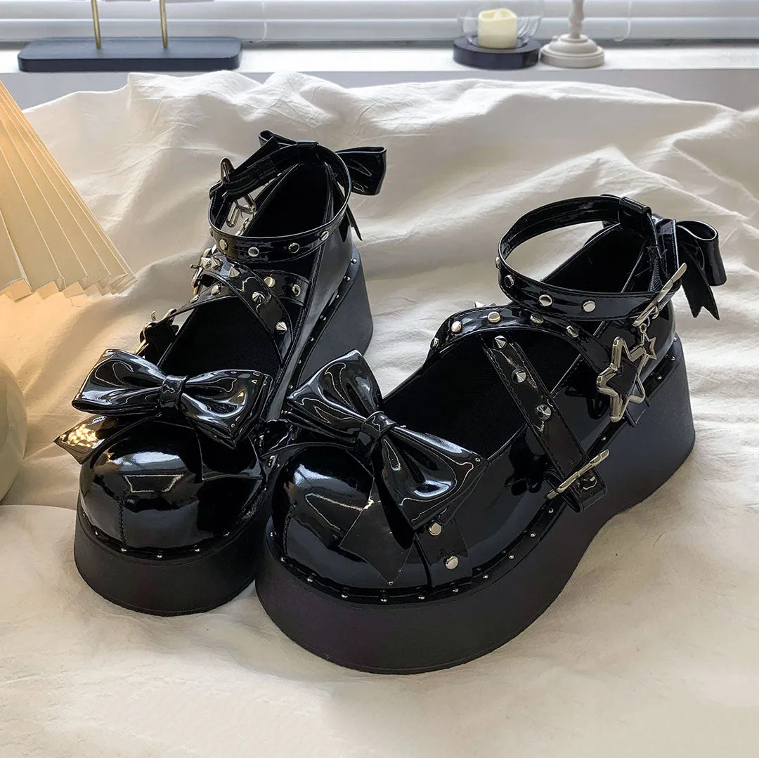 Rivet Bow Platform Shoes