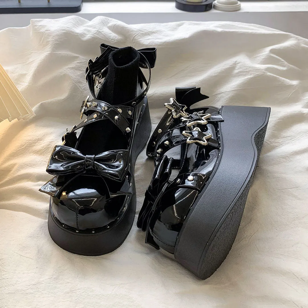Rivet Bow Platform Shoes