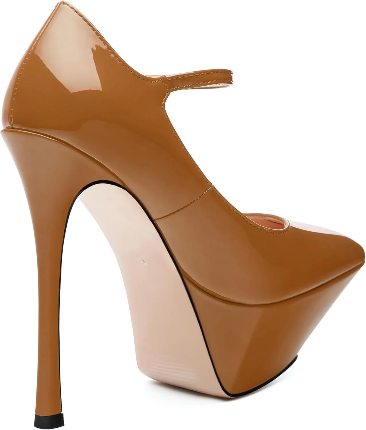 ROSERWISH Platform Heels for Women Pointed Toe Stiletto Pumps High Heels Closed Toe Ankle Strap Mary Janes Patent 6 Inch Wedding Party Nightclub Dress Shoes