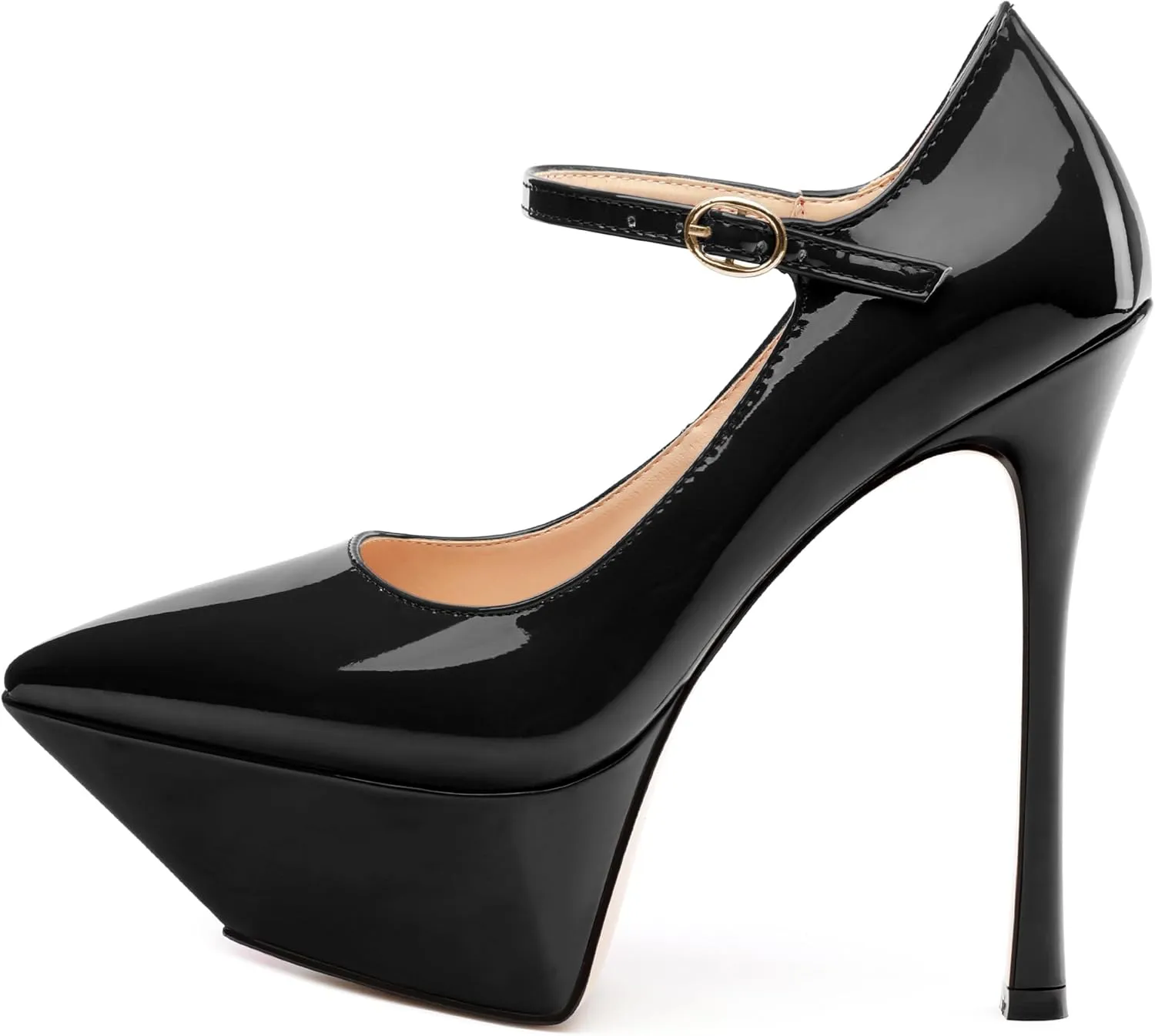 ROSERWISH Platform Heels for Women Pointed Toe Stiletto Pumps High Heels Closed Toe Ankle Strap Mary Janes Patent 6 Inch Wedding Party Nightclub Dress Shoes