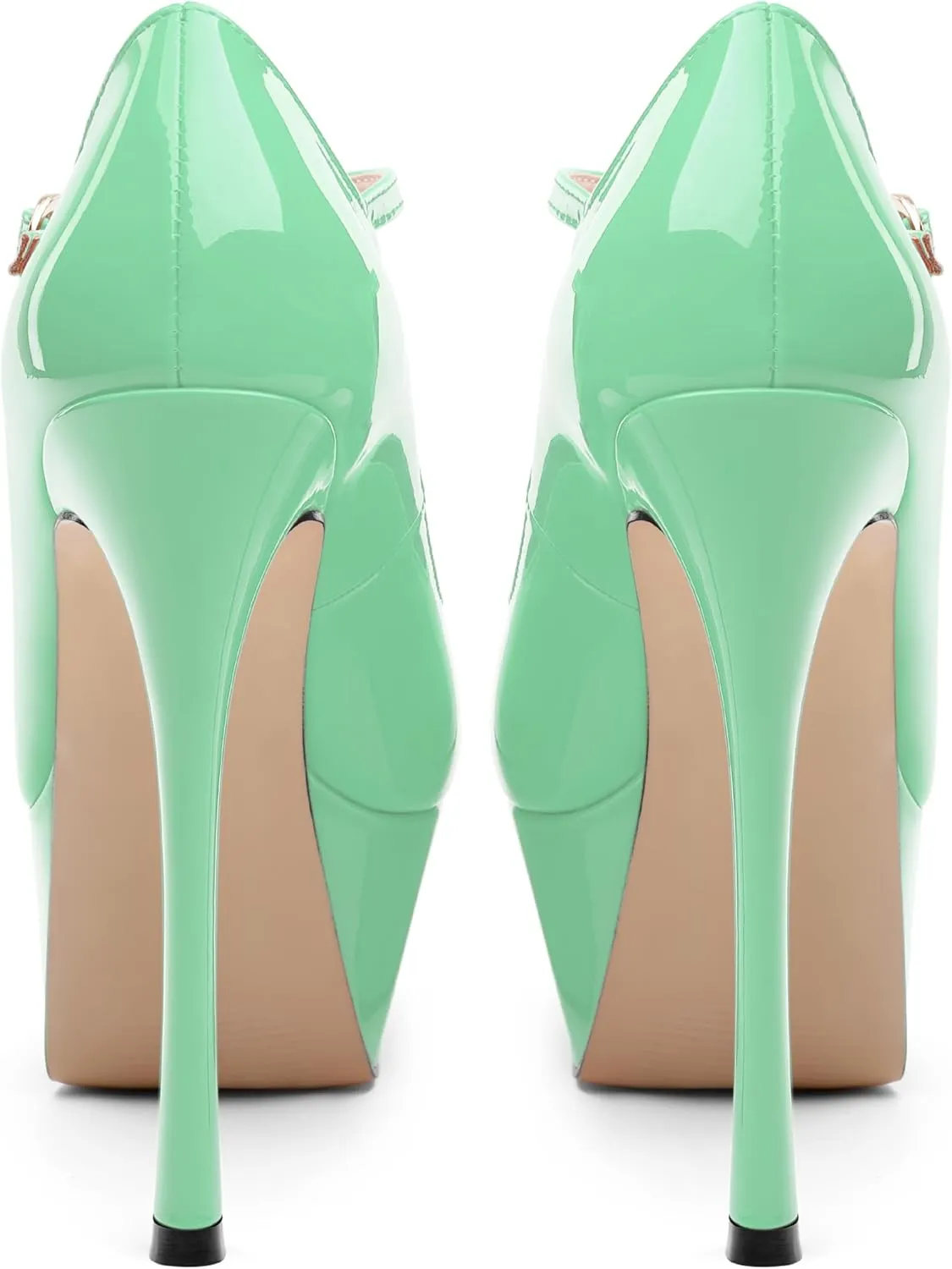 ROSERWISH Platform Heels for Women Pointed Toe Stiletto Pumps High Heels Closed Toe Ankle Strap Mary Janes Patent 6 Inch Wedding Party Nightclub Dress Shoes