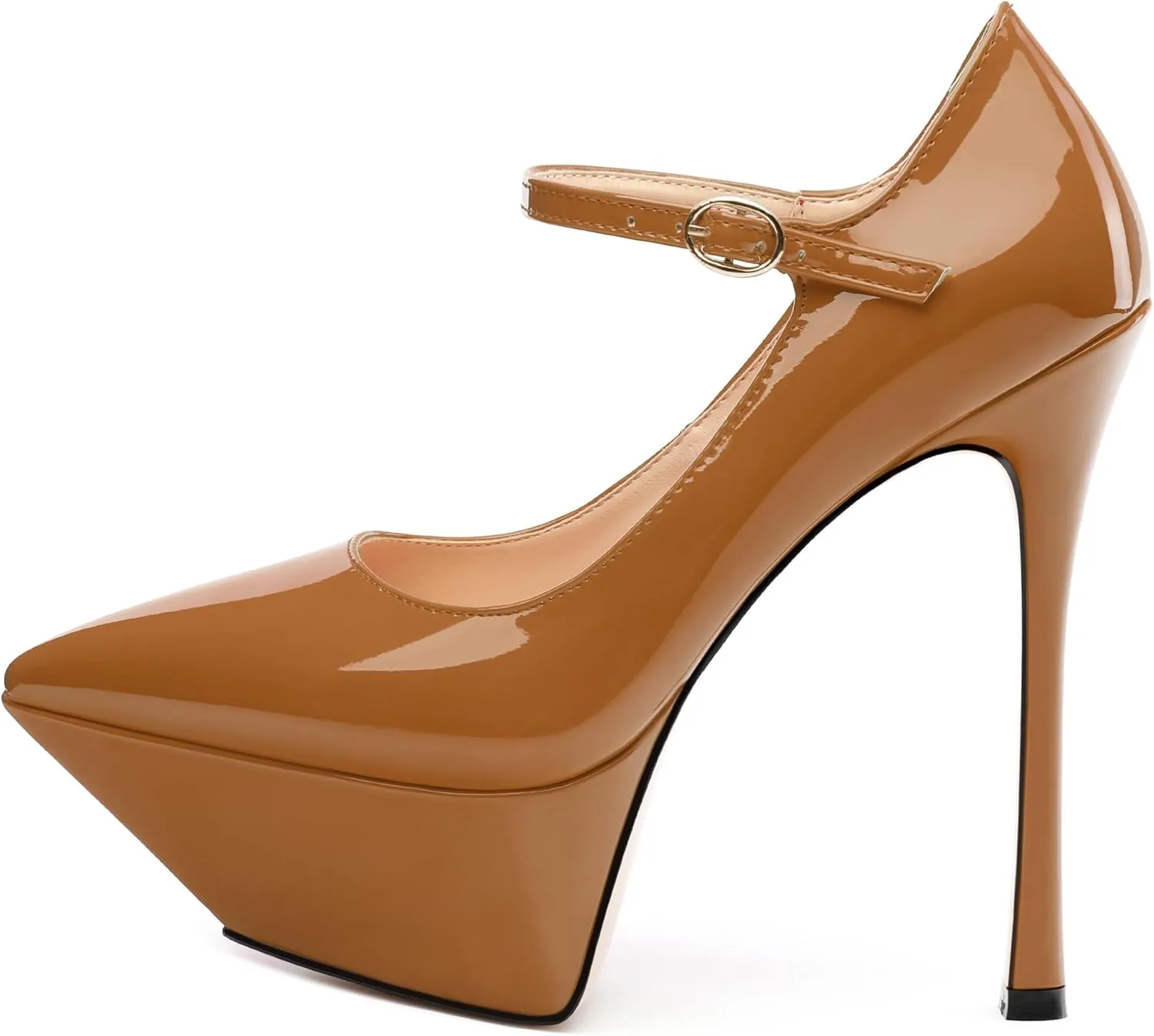 ROSERWISH Platform Heels for Women Pointed Toe Stiletto Pumps High Heels Closed Toe Ankle Strap Mary Janes Patent 6 Inch Wedding Party Nightclub Dress Shoes
