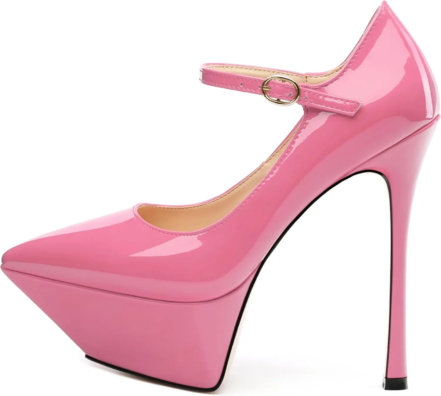 ROSERWISH Platform Heels for Women Pointed Toe Stiletto Pumps High Heels Closed Toe Ankle Strap Mary Janes Patent 6 Inch Wedding Party Nightclub Dress Shoes