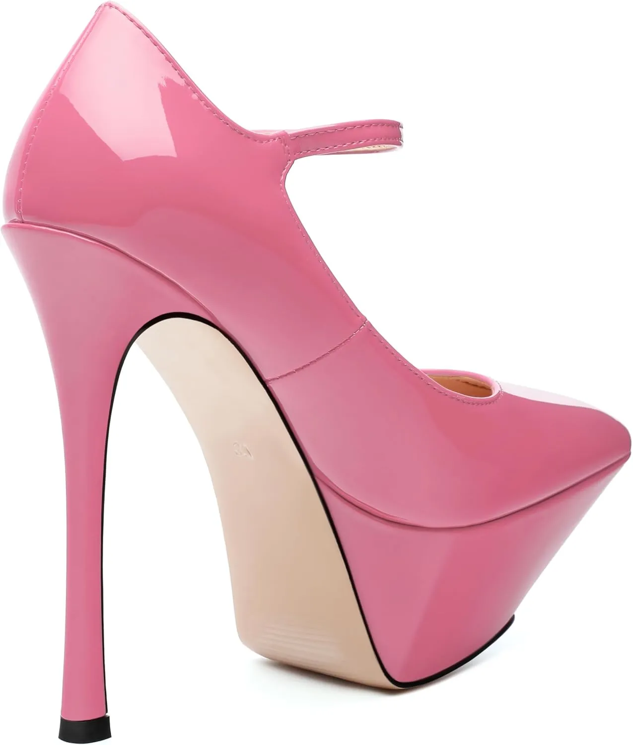ROSERWISH Platform Heels for Women Pointed Toe Stiletto Pumps High Heels Closed Toe Ankle Strap Mary Janes Patent 6 Inch Wedding Party Nightclub Dress Shoes