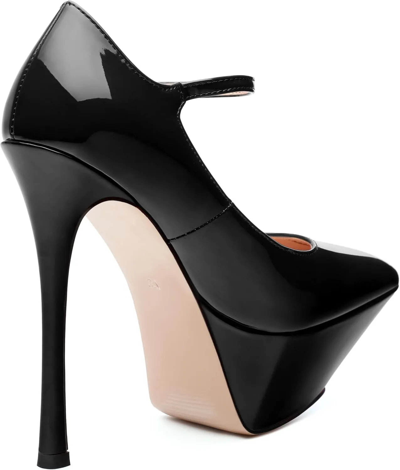 ROSERWISH Platform Heels for Women Pointed Toe Stiletto Pumps High Heels Closed Toe Ankle Strap Mary Janes Patent 6 Inch Wedding Party Nightclub Dress Shoes