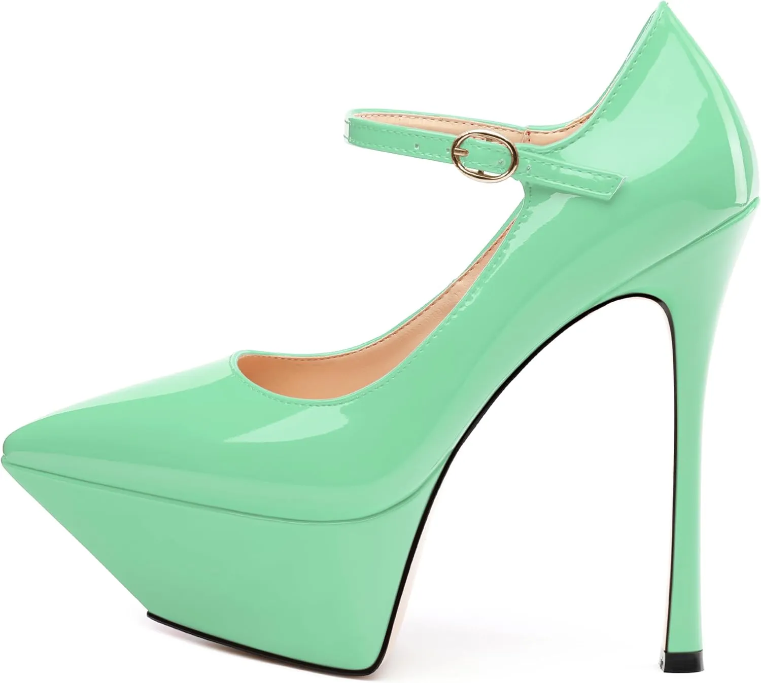 ROSERWISH Platform Heels for Women Pointed Toe Stiletto Pumps High Heels Closed Toe Ankle Strap Mary Janes Patent 6 Inch Wedding Party Nightclub Dress Shoes