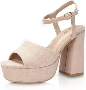 rsxses Platform Heels for Women Chunky High Heel Dress Sandals Strappy Open Toe Ankle Strap Sexy Prom Wedding Evening Party Pumps Shoes