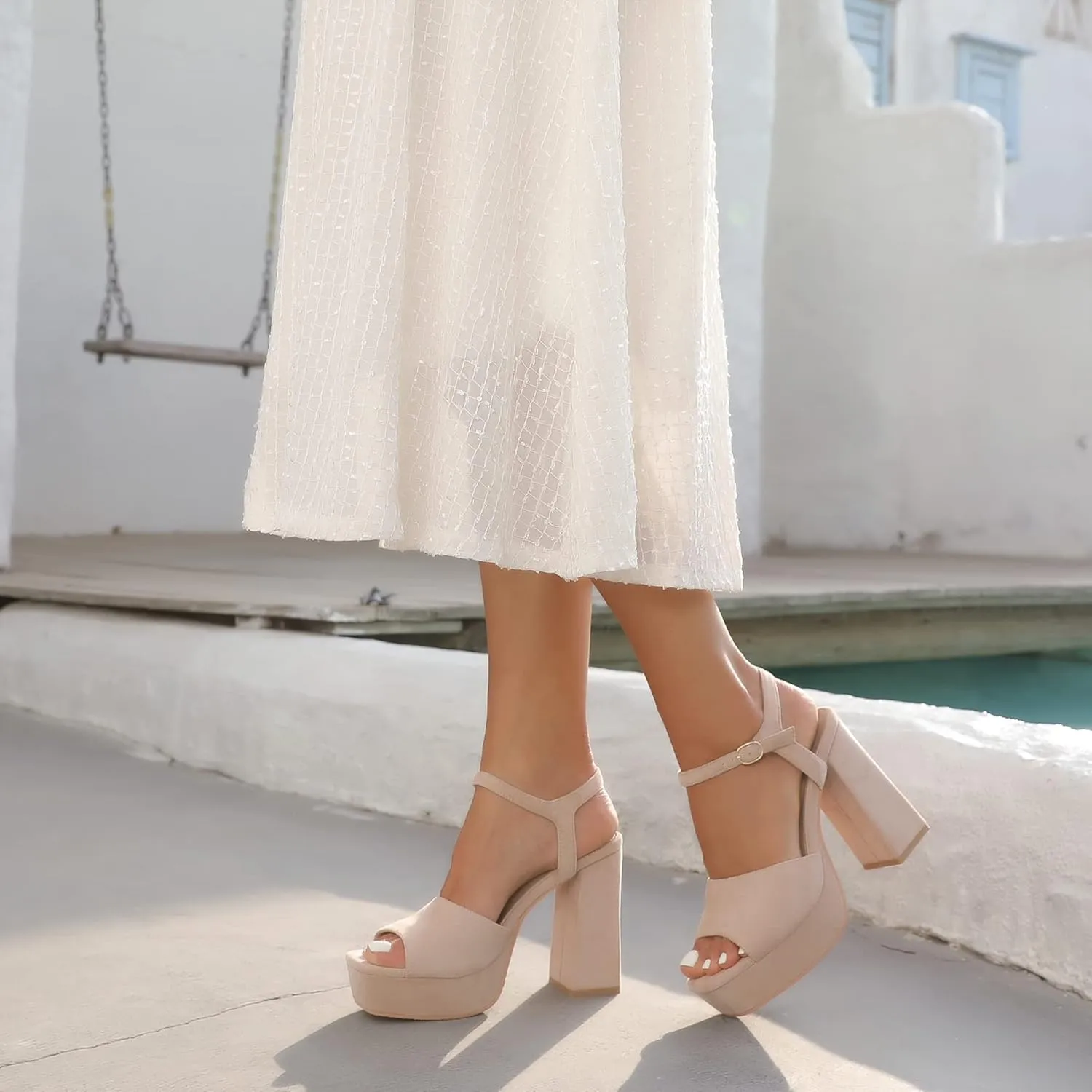 rsxses Platform Heels for Women Chunky High Heel Dress Sandals Strappy Open Toe Ankle Strap Sexy Prom Wedding Evening Party Pumps Shoes