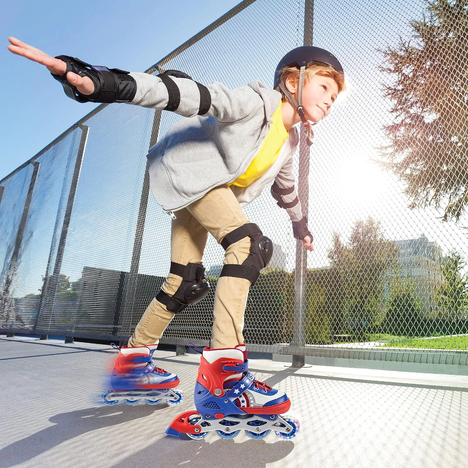 Rugged Racer Roller Blade Inline Skates with LED Light up Wheels - Adjustable in 3 Sizes Roller Skates for Kids - Suitable for Kids Ages 3-10 Years