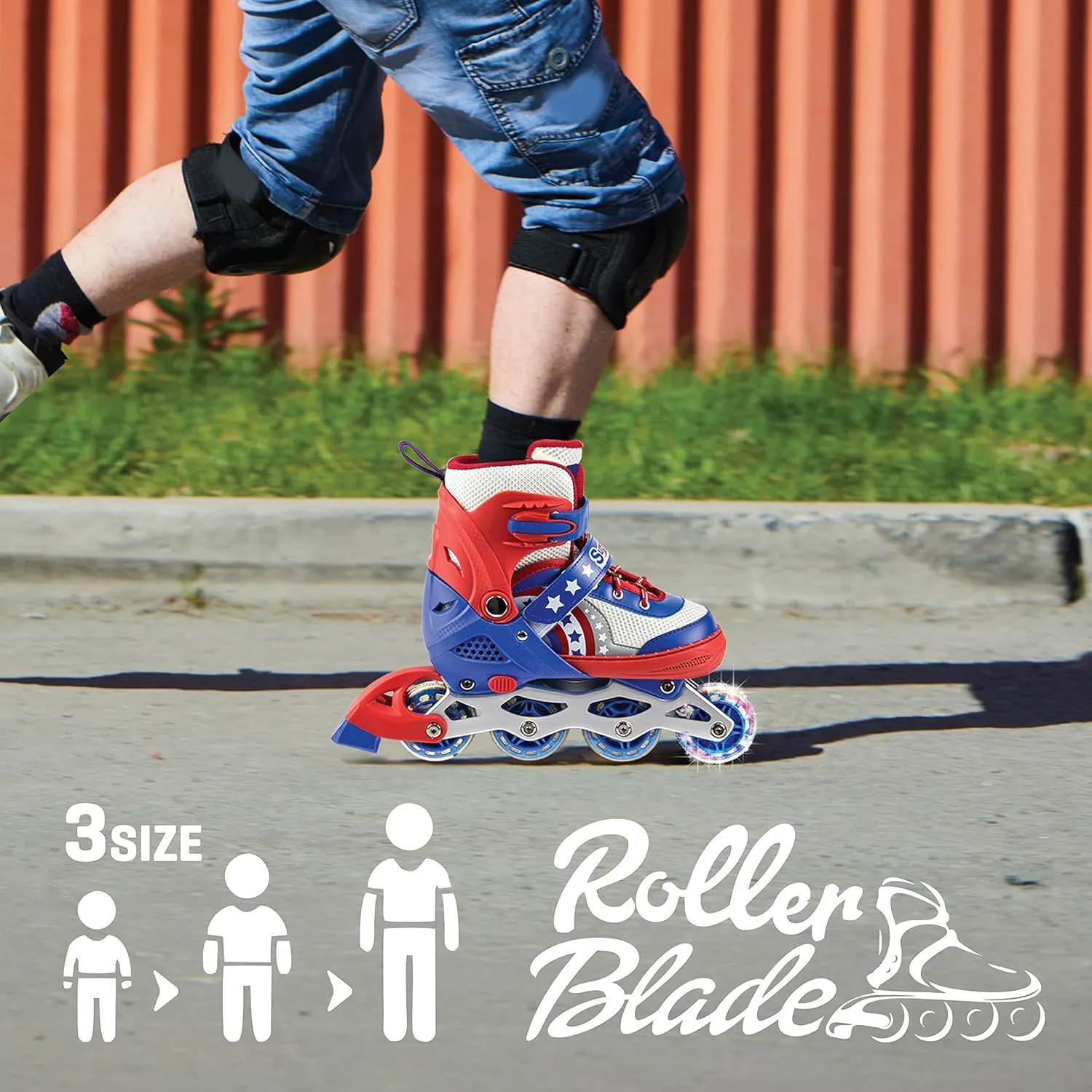 Rugged Racer Roller Blade Inline Skates with LED Light up Wheels - Adjustable in 3 Sizes Roller Skates for Kids - Suitable for Kids Ages 3-10 Years