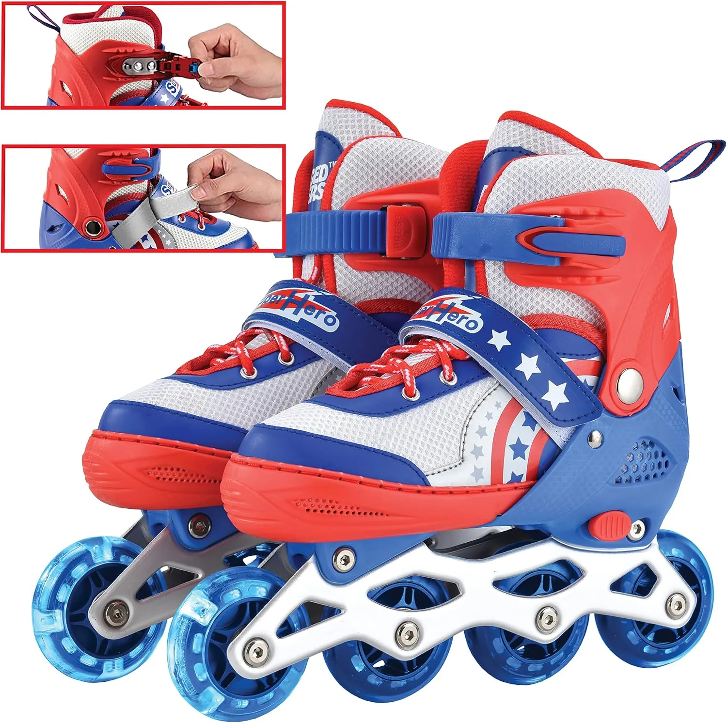 Rugged Racer Roller Blade Inline Skates with LED Light up Wheels - Adjustable in 3 Sizes Roller Skates for Kids - Suitable for Kids Ages 3-10 Years
