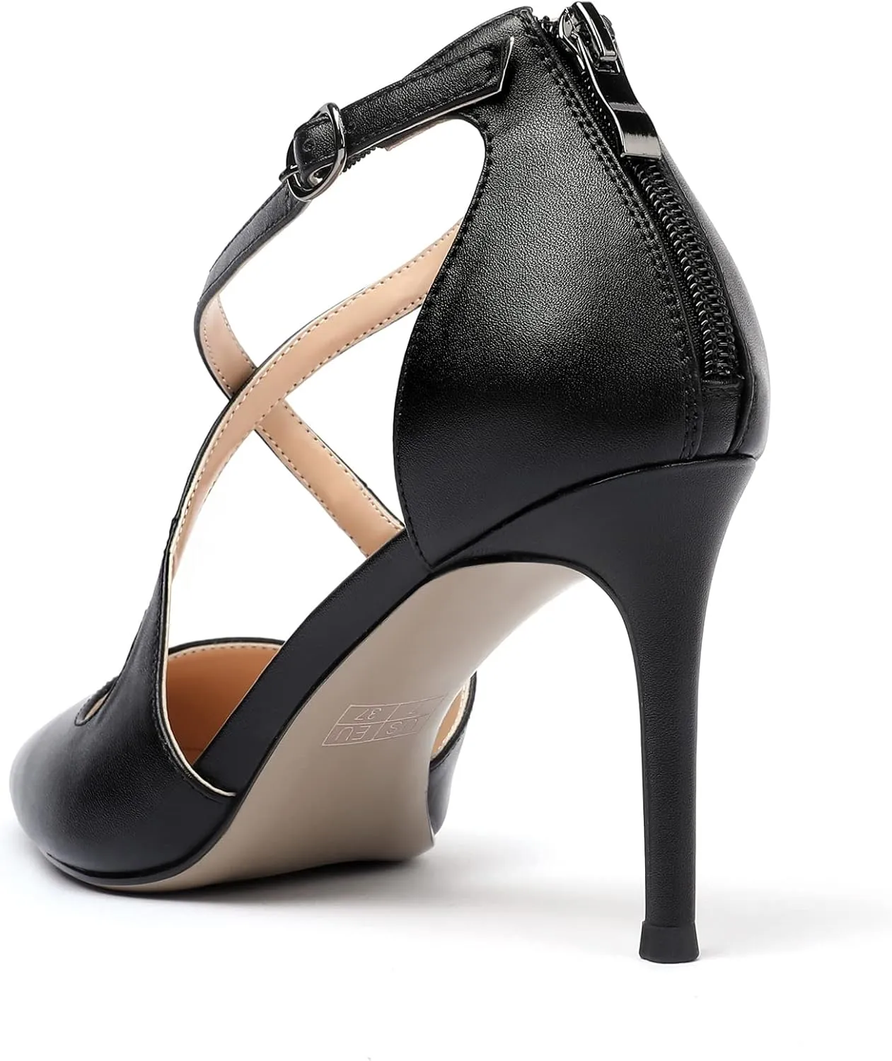 SAMMITOP Women's Pointed toe Cross Strappy Heels Ankle Strap Buckle Pumps Classic High Heels 3.34" for Wedding Dress Party