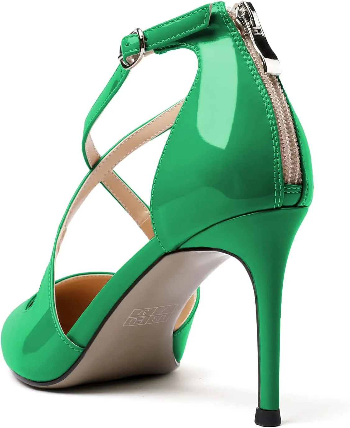 SAMMITOP Women's Pointed toe Cross Strappy Heels Ankle Strap Buckle Pumps Classic High Heels 3.34" for Wedding Dress Party