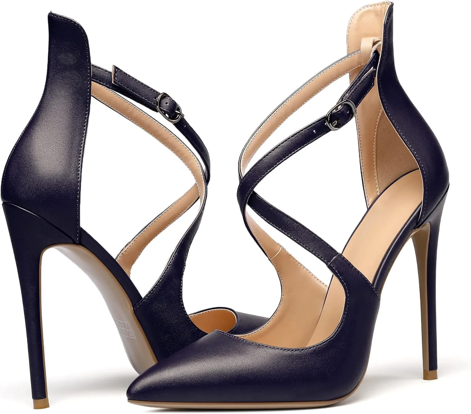SAMMITOP Women's Pointed Toe Stiletto High Heels Crisscross Strappy Pumps Ladies Ankle Buckle Strap Shoes