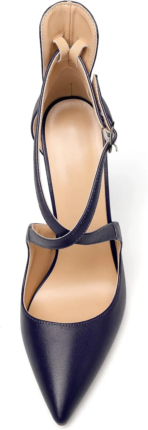 SAMMITOP Women's Pointed Toe Stiletto High Heels Crisscross Strappy Pumps Ladies Ankle Buckle Strap Shoes