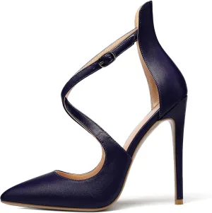 SAMMITOP Women's Pointed Toe Stiletto High Heels Crisscross Strappy Pumps Ladies Ankle Buckle Strap Shoes