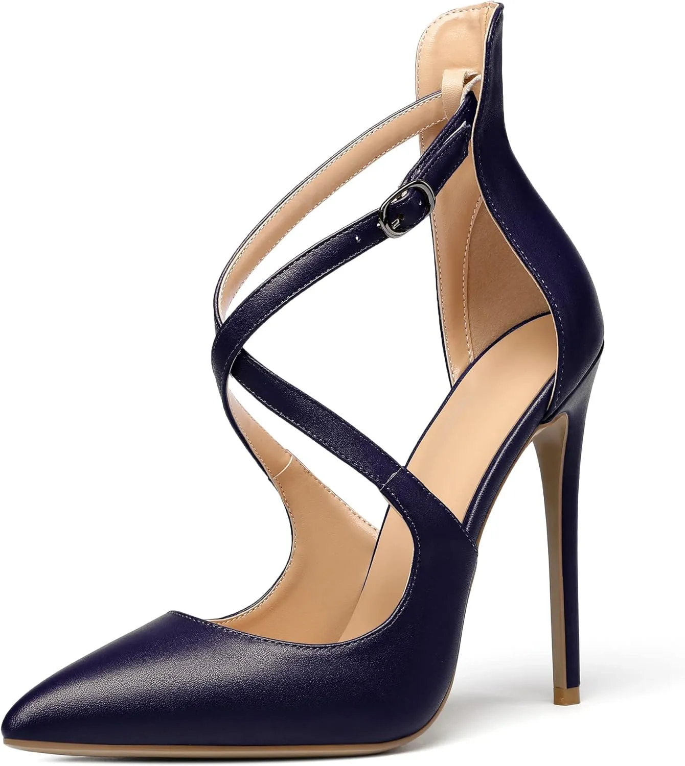 SAMMITOP Women's Pointed Toe Stiletto High Heels Crisscross Strappy Pumps Ladies Ankle Buckle Strap Shoes