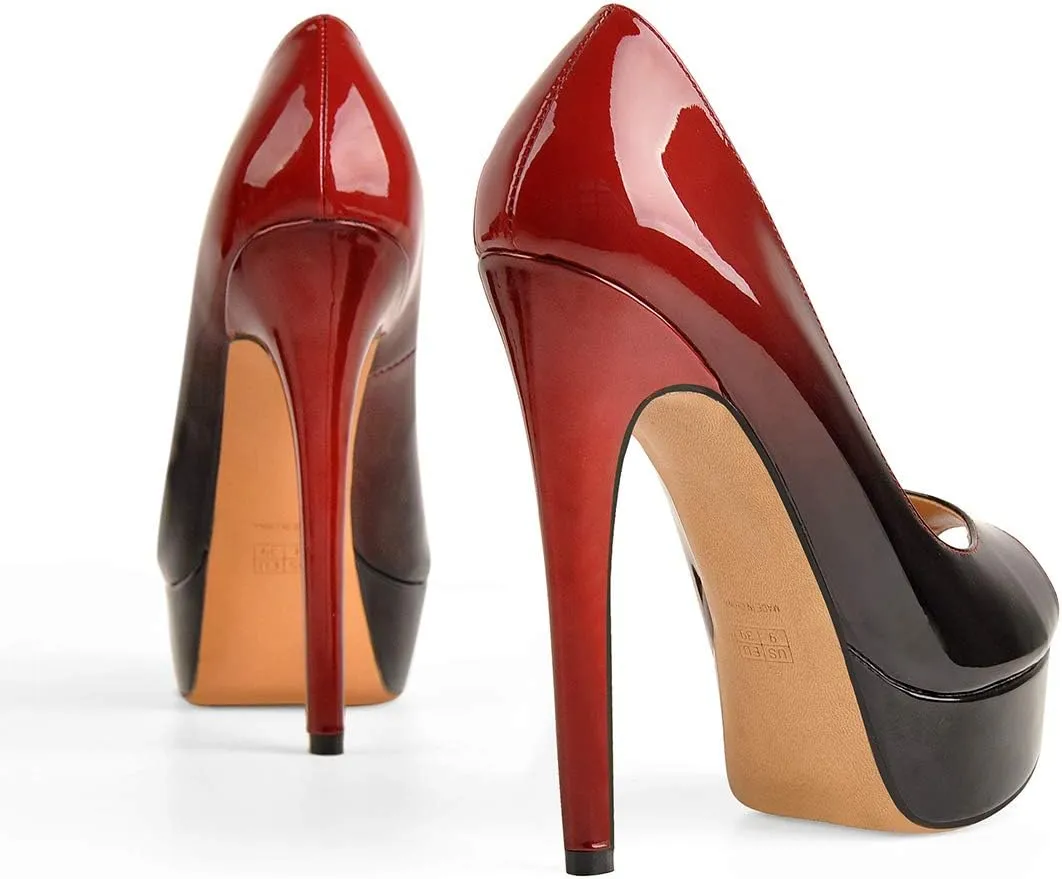 sexytag Women's Platform Heels Peep Toe Pumps Slip On High Stiletto Heels