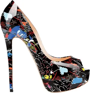 sexytag Women's Platform Heels Peep Toe Pumps Slip On High Stiletto Heels