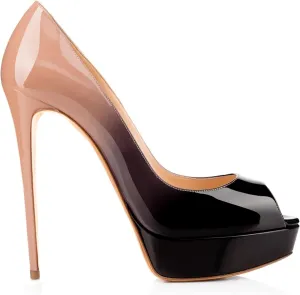sexytag Women's Platform Heels Peep Toe Pumps Slip On High Stiletto Heels