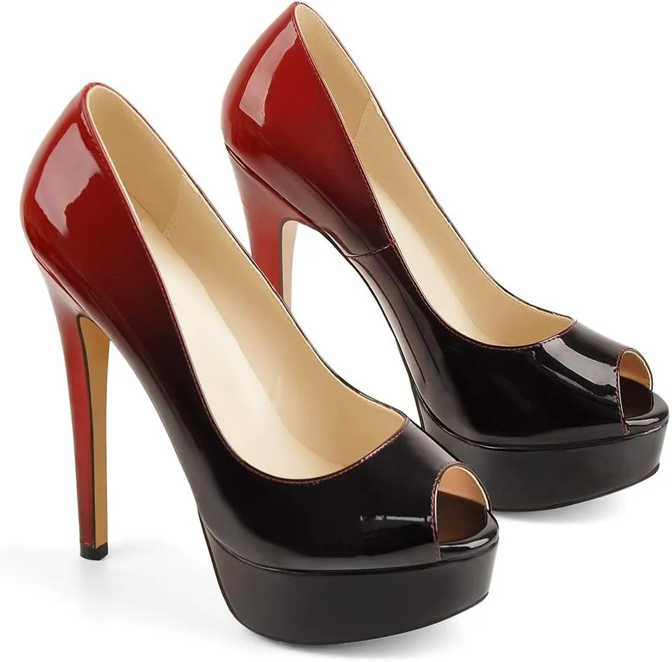 sexytag Women's Platform Heels Peep Toe Pumps Slip On High Stiletto Heels