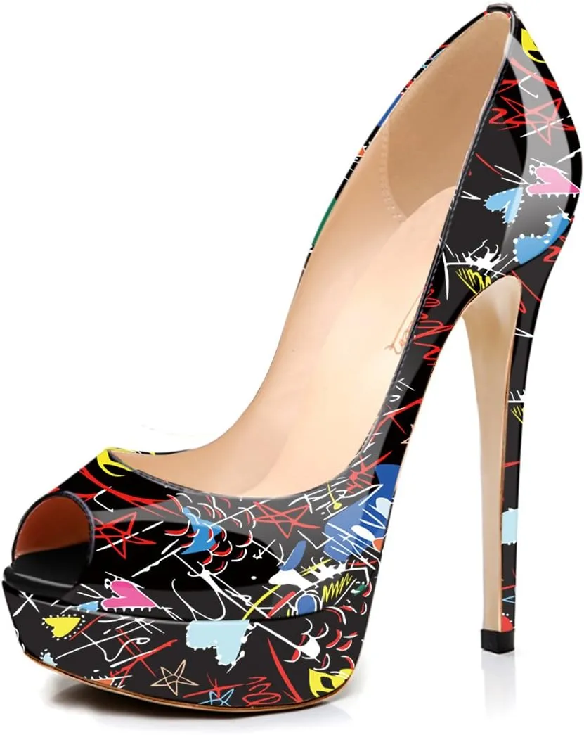 sexytag Women's Platform Heels Peep Toe Pumps Slip On High Stiletto Heels