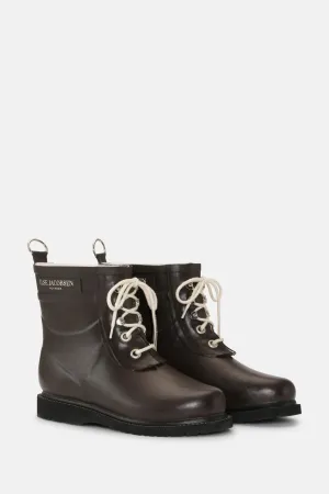 Short Lace Up Rubber Boot - Ganache