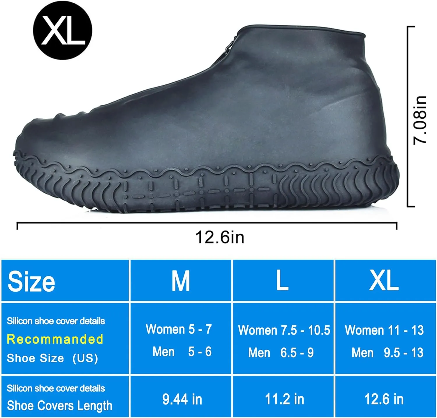 Silicone Waterproof Shoe Covers, Upgrade Reusable Overshoes with Zipper, Resistant Rain Boots Non-Slip Washable Protection for Women, Men (XL (Women 11-13, Men 9.5-13), Black)