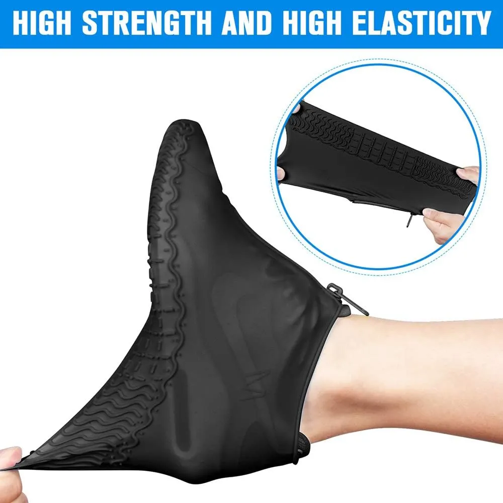 Silicone Waterproof Shoe Covers, Upgrade Reusable Overshoes with Zipper, Resistant Rain Boots Non-Slip Washable Protection for Women, Men (XL (Women 11-13, Men 9.5-13), Black)