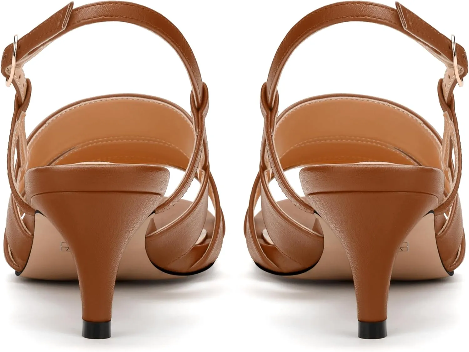 SKYSTERRY Low Kitten Strappy Slingback Heeled Sandals Open Round Toe Slip-On Ankle Buckle Matte Heels Trendy Shoes For Women Work Dress Dance Summer