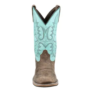 Smoky Mountain Boots Womens Rustic Rider Brown/Turquoise Leather Cowboy Boots