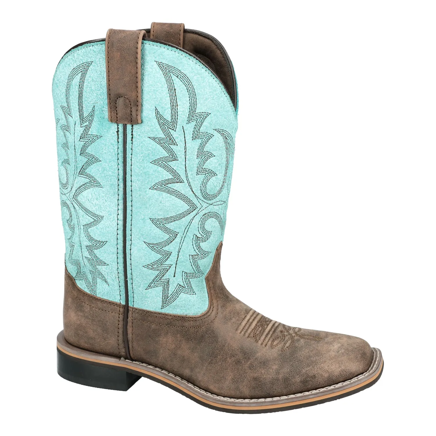 Smoky Mountain Boots Womens Rustic Rider Brown/Turquoise Leather Cowboy Boots